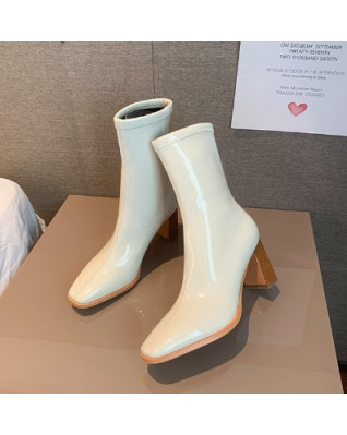 Leather Ankle Boots Women Winter Chun ky Heels Brown Low Short Boots High Heels Designer Luxury Shoes Elegant Female Booties