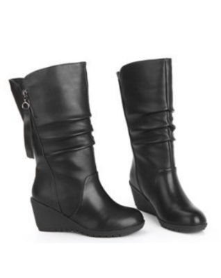  Womens Short Boot Female Winter Low Boots Black Wedges For Women Chunk y Platform Sh es Due To Eleg ant Heel Genuine Leather Boots