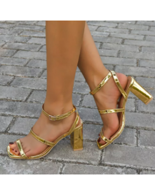 Gold Heels For Women Square Toe Thick Heel Sandals Mirror Luxury Summe r 2023 PumpsDance Shoes Platform Designer