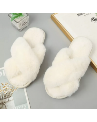 Women's Slippers Home Fur Slippers Fluffy Winter White Are Soft Flat Slip On Shoes Warm Wedding New Year Slippers On Promotion